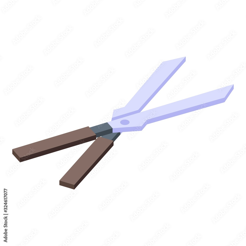 Bush scissors icon. Isometric of bush scissors vector icon for web design isolated on white background Bush scissors icon. Isometric of bush scissors vector icon for web design isolated on white background