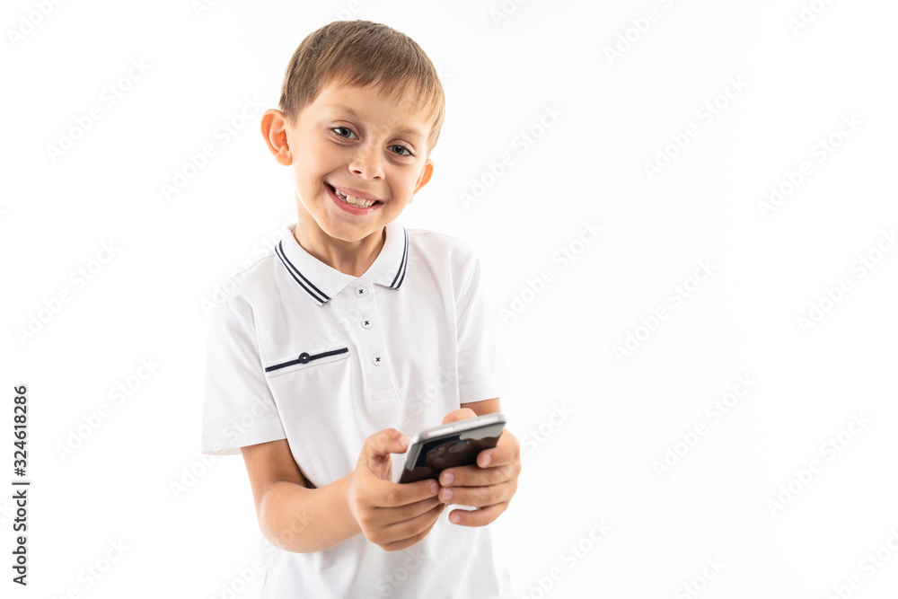 Young caucasian teenager serfing internet isolated on white background Young caucasian teenager serfing internet isolated on white background