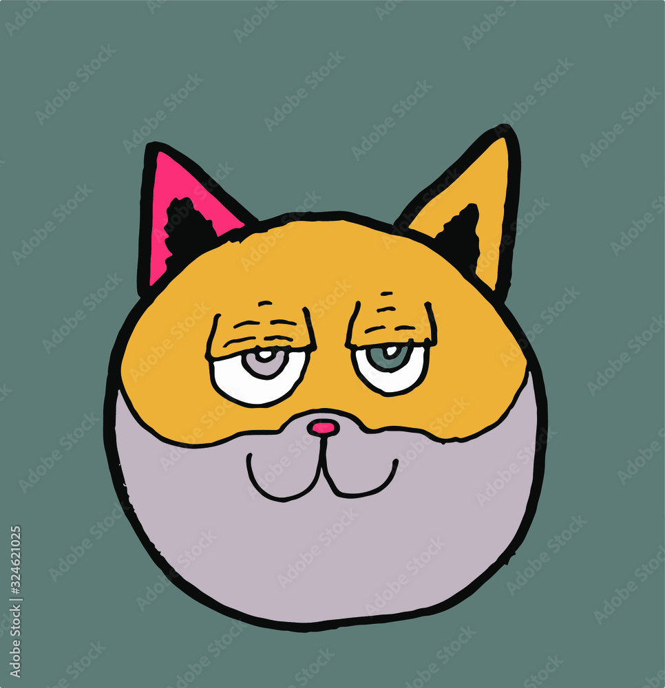 Obraz premium cute cat head illustration study. this is vector work. gray background