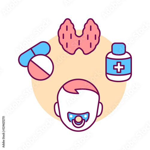 Pediatric endocrinology color line icon. Checking children for the normalization of hormones and thyroid glands. Pictogram for web page, mobile app, promo. UI UX GUI design element.