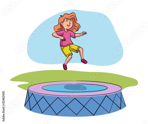 Girl having fun jumping on trampoline
