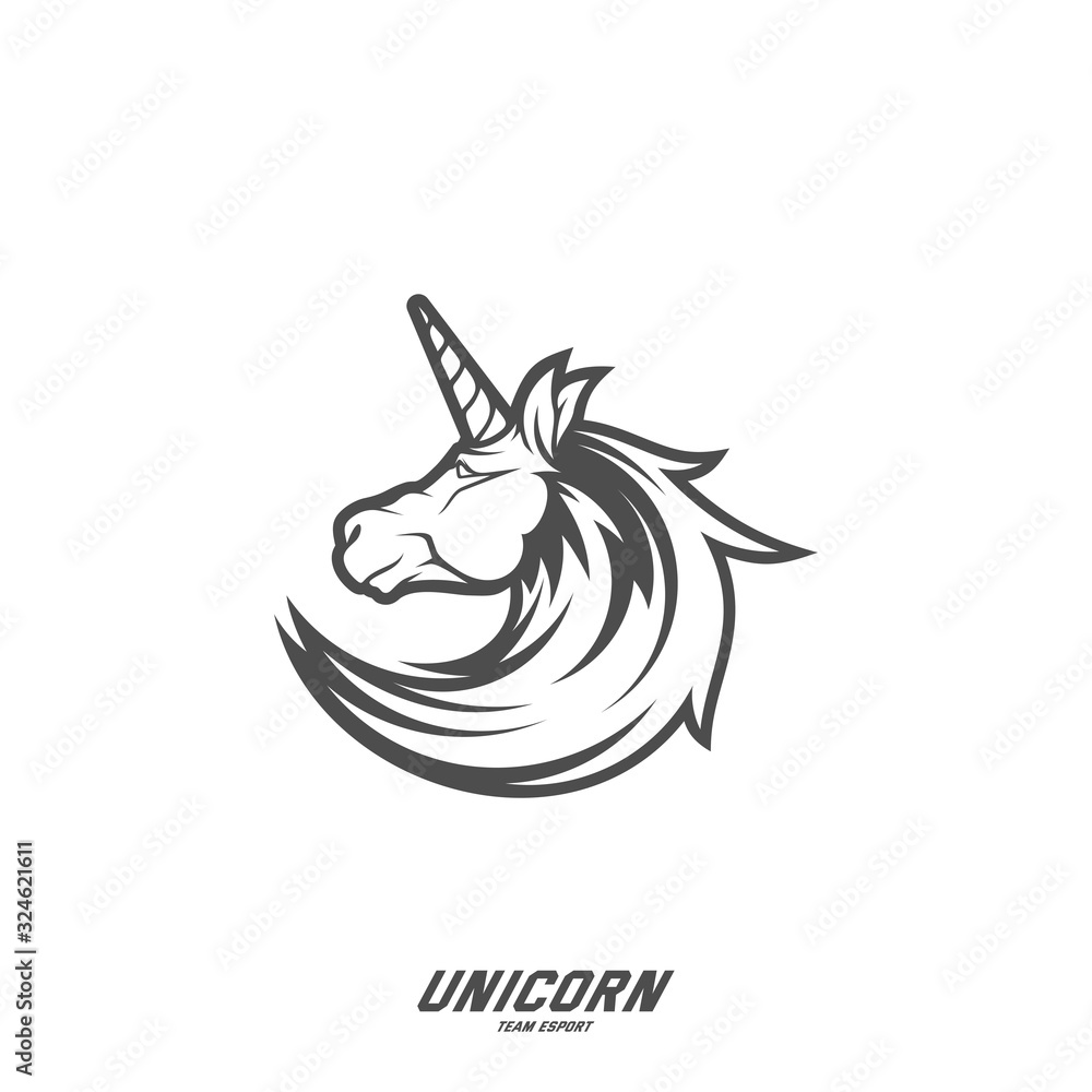 Obraz premium Unicorn Esport gaming mascot logo template Vector. Modern Head Unicorn Logo Vector