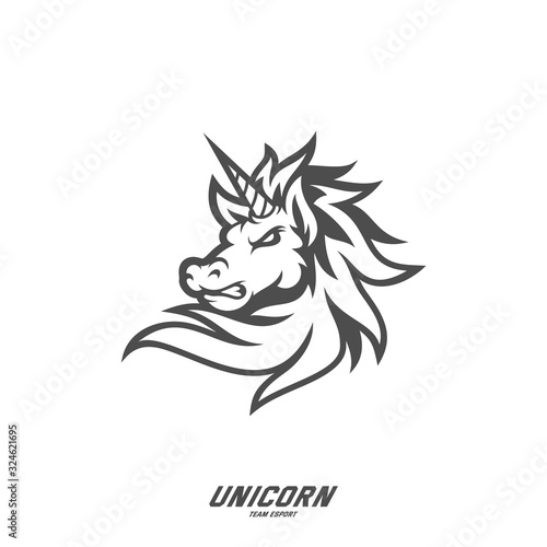 Unicorn Esport gaming mascot logo template Vector. Modern Head Unicorn Logo Vector