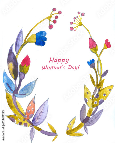 Watercolor frame of color flowers