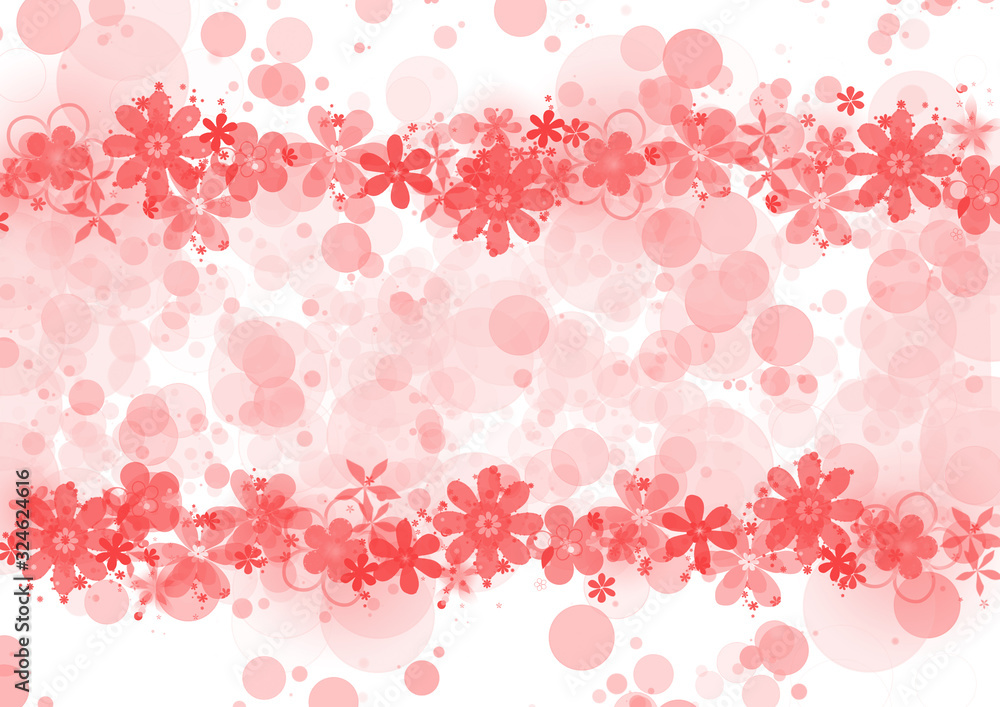It's spring time! Red blurry flowers with red bokeh effect on a white background. Illustration. It's spring time! Red blurry flowers with red bokeh effect on a white background. Illustration.