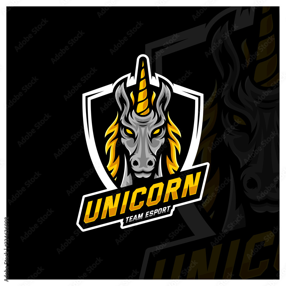 Fototapeta premium Unicorn Esport gaming mascot logo template Vector. Modern Head Unicorn Logo Vector