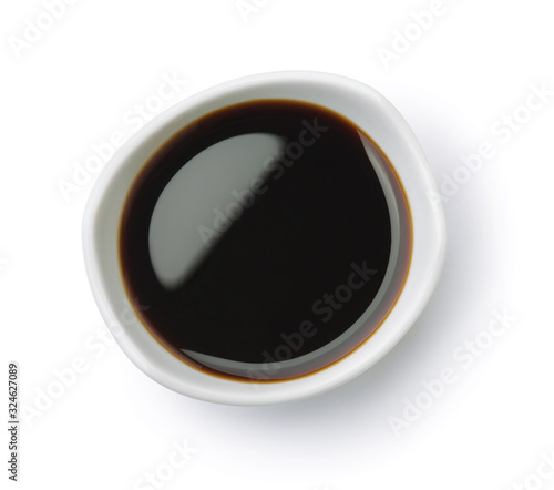 Top view of soy sauce in dip bowl