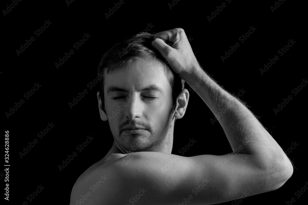 black and white dramatic photo in a depressed pose black and white dramatic photo in a depressed pose