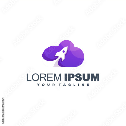 awesome rocket cloud logo design
