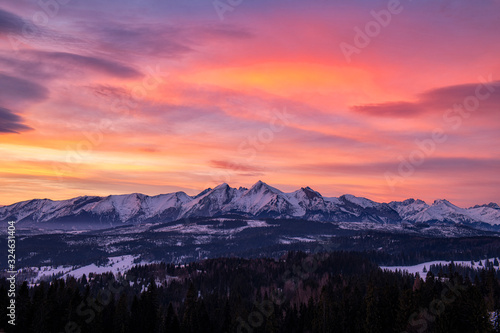 Beautiful landscape of mountains during winter - Polish Tatras mountains