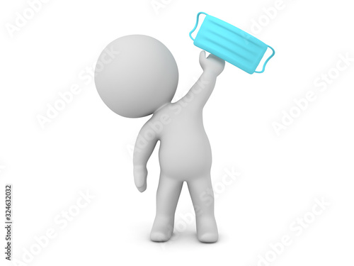 3D Character holding up medical mask photo