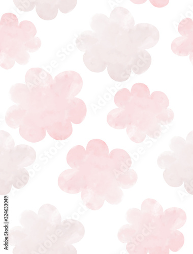 Cute Pattern with Fluffy Pink Clouds Isolated on a White Background. Lovely Nursery Art with Watercolor Clouds. Cloudy Sky Print for Pattern  Fabric  Invitation  Textile  Girls Room Decoration.