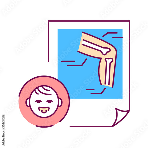Pediatric orthopedics color line icon. Check and treatment in fracture and sprain children. Pictogram for web page, mobile app, promo. UI UX GUI design element.