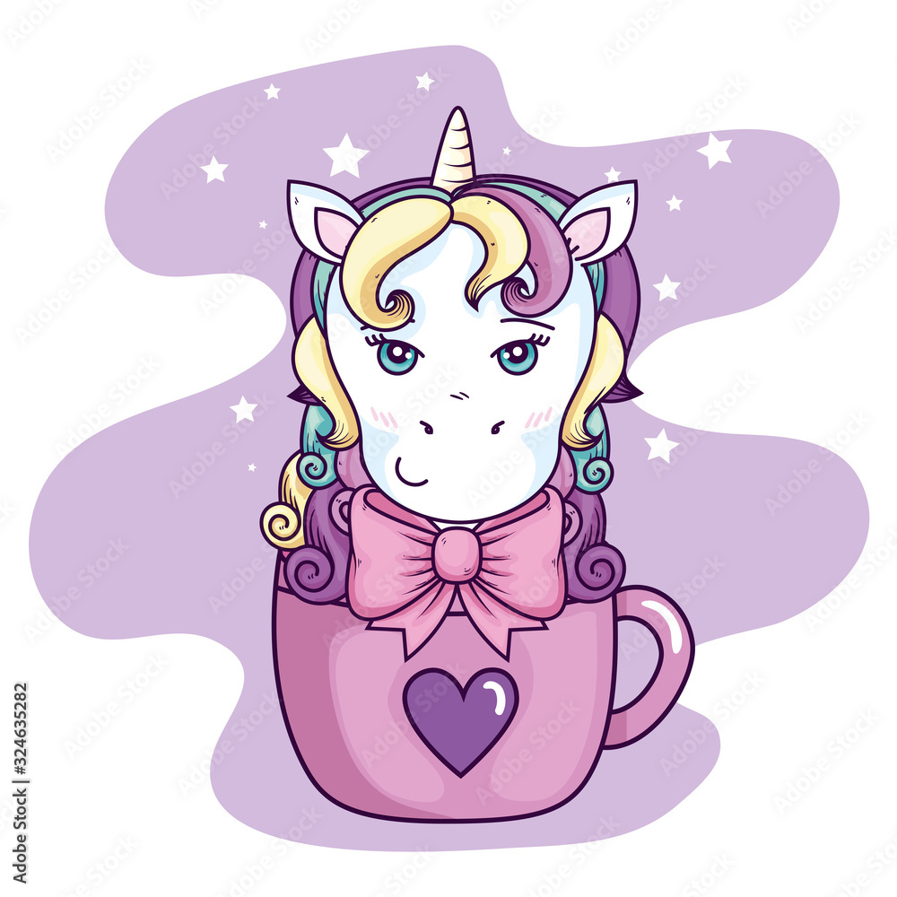 head of cute unicorn fantasy in cup ceramic vector illustration design head of cute unicorn fantasy in cup ceramic vector illustration design