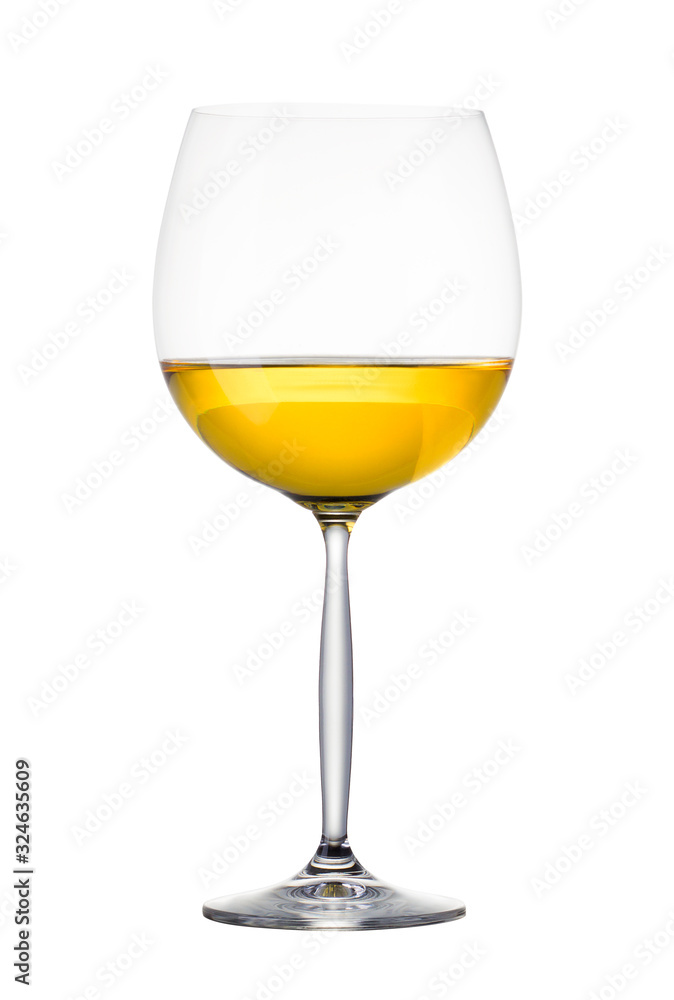 Glass of white wine on a white background. Glass of white wine on a white background.