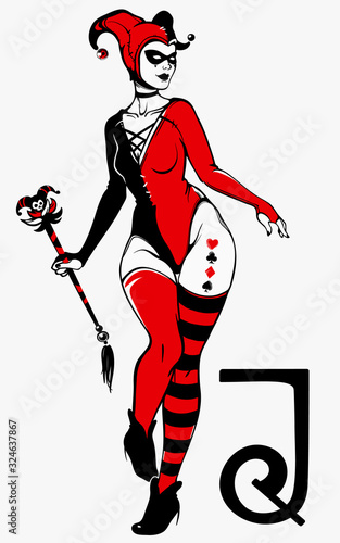sexy joker girl in red and black colors