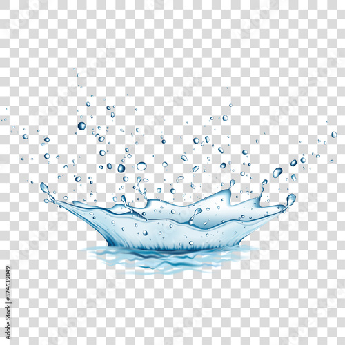 Blue water splash and drops isolated on transparent  background.