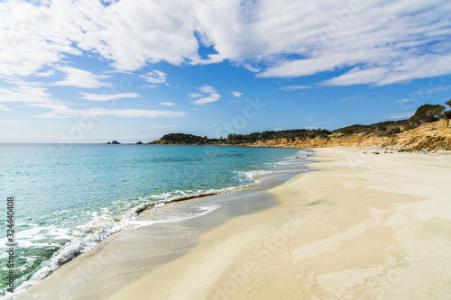 The beautiful turquoise water and white sand of Piscadeddus Beach  near Villasimius  Sardinia