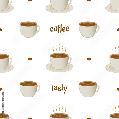 Coffee cup seamless pattern vector. An illustration with white and brown colors on isolated background. For fabric  cloth  backdrop  wallpaper  wrapping paper. Printable eps 10 format.