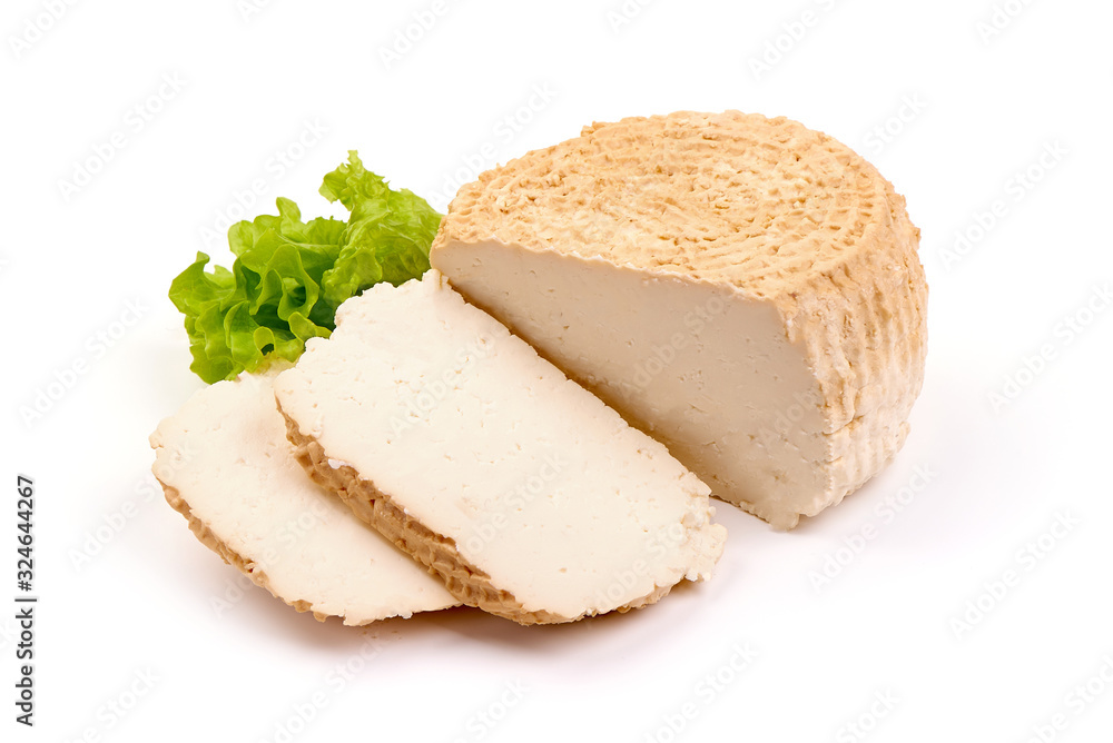 Traditional goat cheese, isolated on white background Traditional goat cheese, isolated on white background