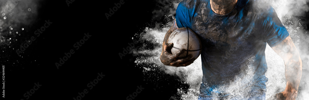 Foto Stock Rugby football player. Sports banner | Adobe Stock