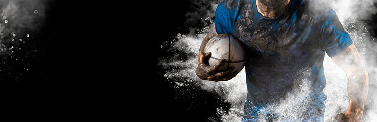 Rugby football player. Sports banner