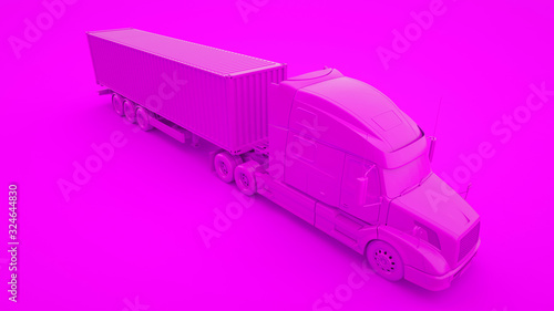 Heavy truck isolated on pink background 3d illustration photo