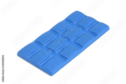 bar of blue chocolate on a white background