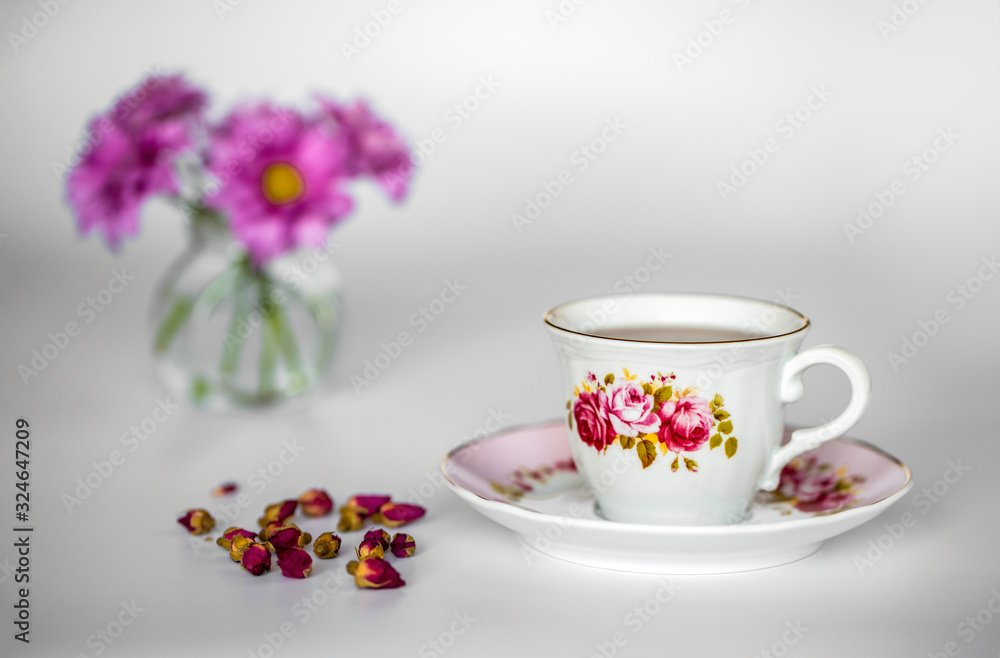 A cup of tea with dried roses A cup of tea with dried roses