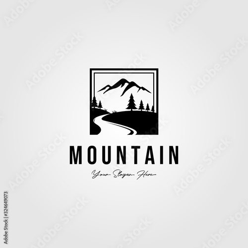 minimalist mountain outdoor logo vector illustration