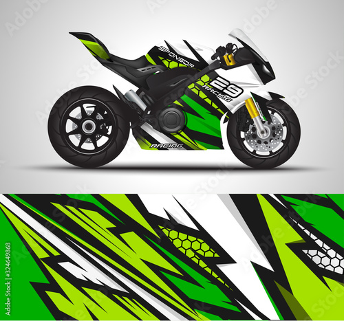 Racing motorcycle wrap decal and vinyl sticker design. Concept graphic abstract background for wrapping vehicles, motorsports, Sportbikes, motocross, supermoto and livery. Vector illustration.