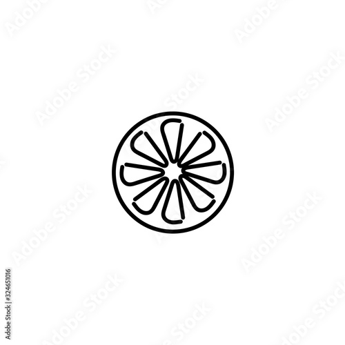 Round slice of citrus icon in outline style isolated on white background. Summer fruits rich in vitamins, vegetarianism, vector illustration. For the Internet and apps