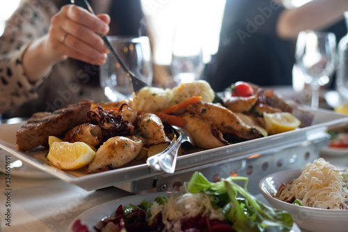 Table with delicious food for family dinner