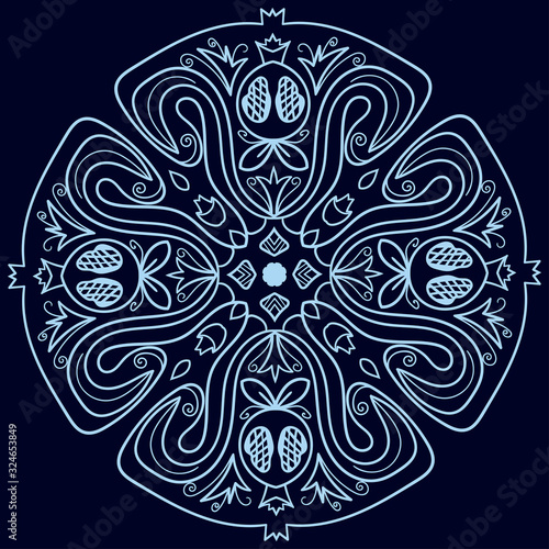 Vector seamless pattern with pomegranates. Floral pattern for cushion, pillow, bandanna, silk kerchief or shawl fabric print. Texture for clothes, bedclothes
