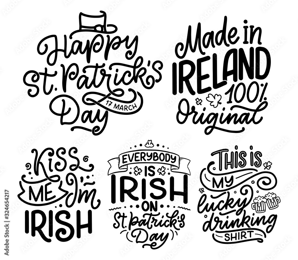 Set with St. Patrick's Day quotes, typography greeting cards template. Lettering slogans for print, t-shirt, festive design element. Vector