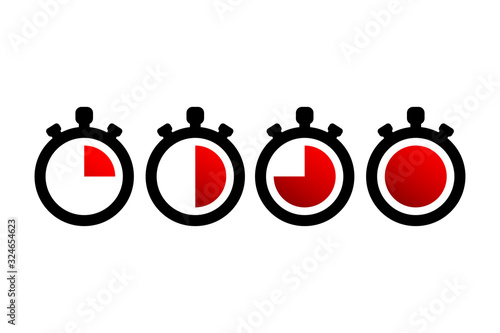 Timer icons. Stopwatch symbols. Flat icons on white background. Vector illustration.