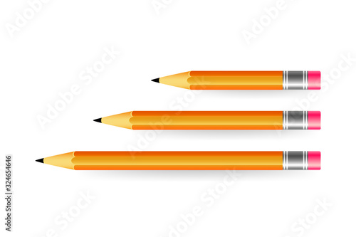 Pencils various length on white background. Variations of pencils. Vector illustration.
