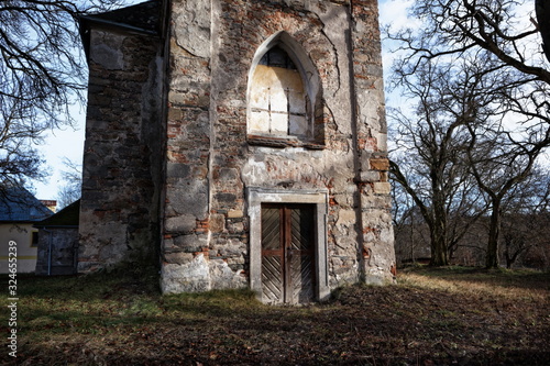 Door of an abandoned and decayed church