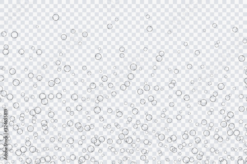 Air bubbles, oxygen, champagne crystal clear, isolated on a transparent background of modern design. Vector illustration of EPS 10.