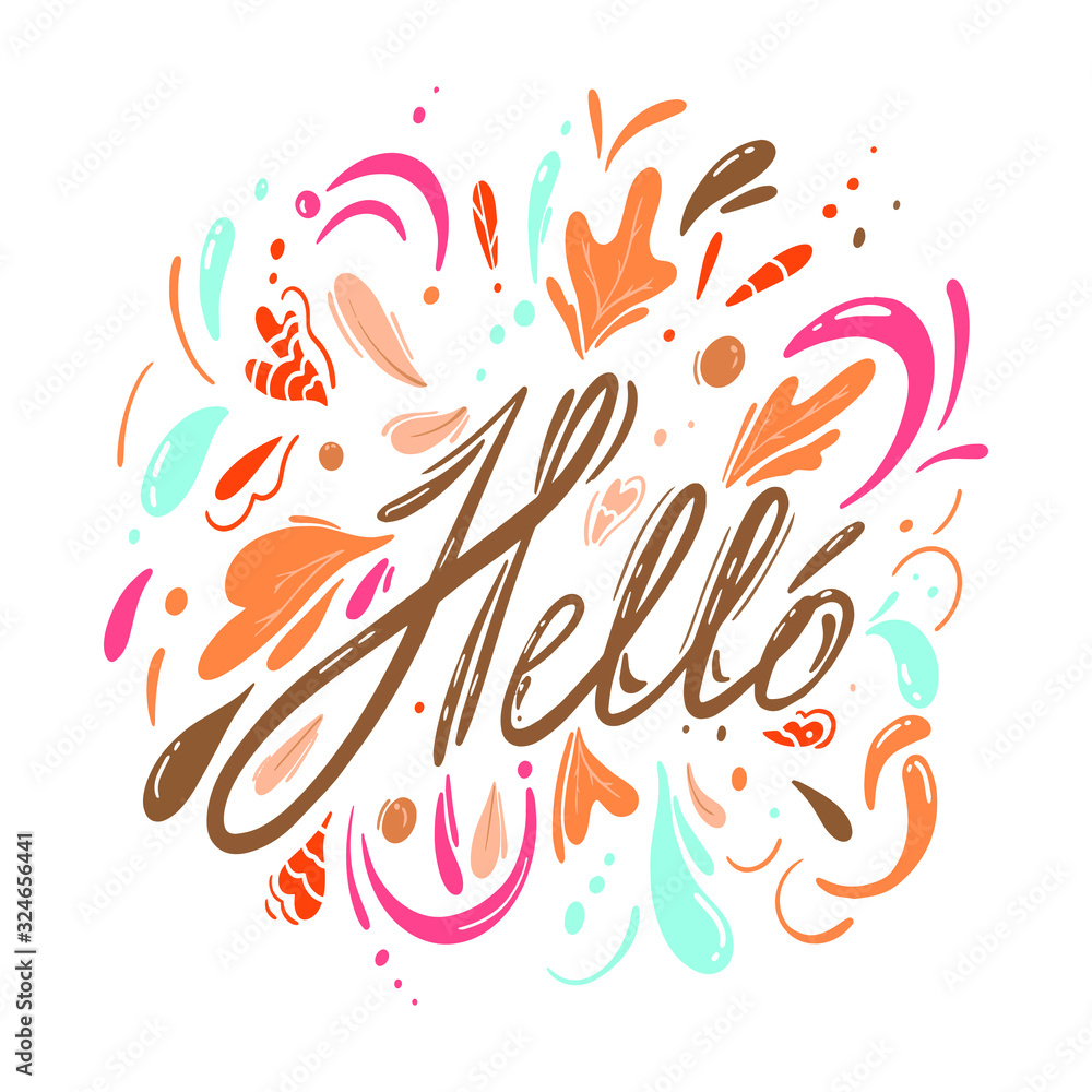 Fototapeta premium water drops in warm colours. Hand drawn doodle on white background. Vector isolated calligraphy illustration .