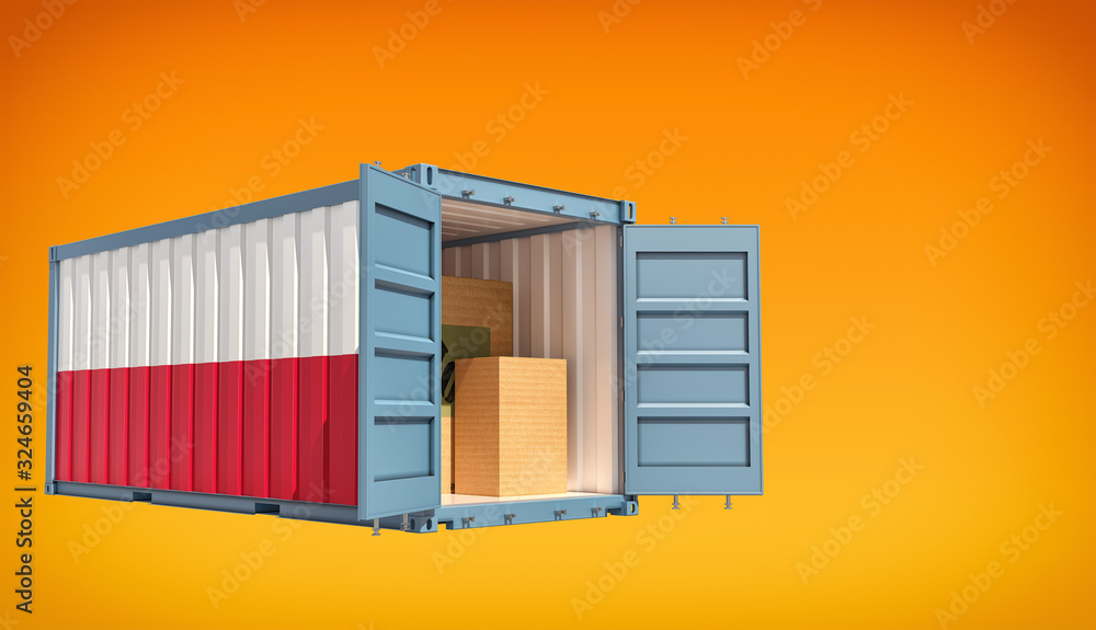 Shipping Container with Poland flag - 3D Rendering Shipping Container with Poland flag - 3D Rendering
