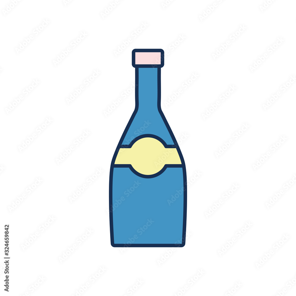 Isolated champagne bottle line fill style icon vector design Isolated champagne bottle line fill style icon vector design