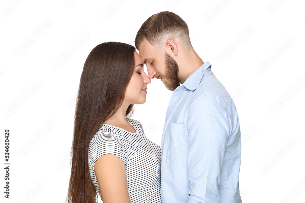Happy young couple on white background Happy young couple on white background