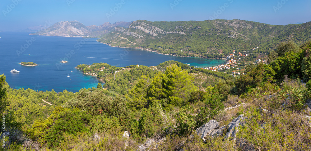 Croatia - The panoramatic landscape and the coast of Peliesac peninsula near Zuliana from Sveti Ivan peak.