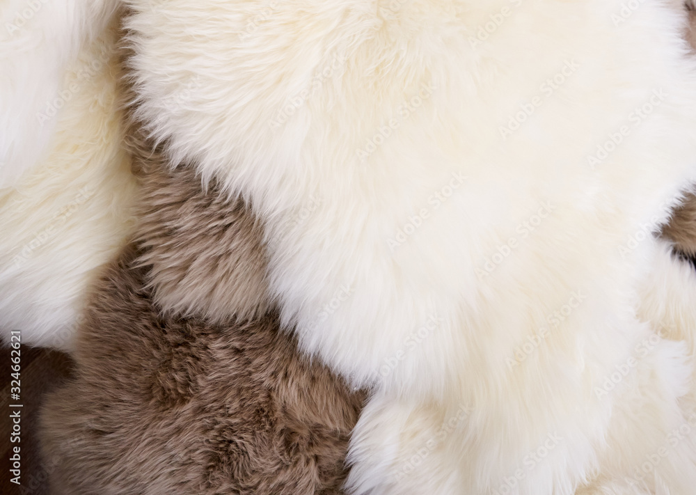 Faux animal skins white and brown, close-up Faux animal skins white and brown, close-up