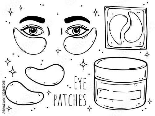 A collection of images on patches for skin care around the eyes. photo