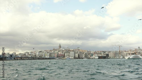 Wallpaper Mural A large modern yacht sails along the Bosphorus, in the background is the Galata Tower. Bay golden horn Torontodigital.ca