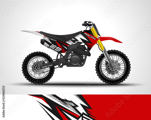 Racing motorcycle wrap decal and vinyl sticker design. Concept graphic abstract background for wrapping vehicles, motorsports, Sportbikes, motocross, supermoto and livery. Vector illustration.