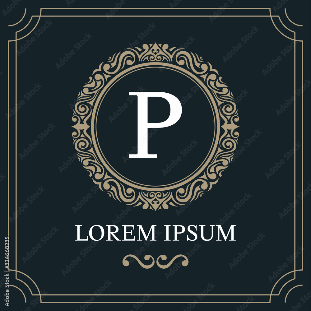 Fototapeta premium Luxury logo template, Initial letter type P on blue background, vector illustration