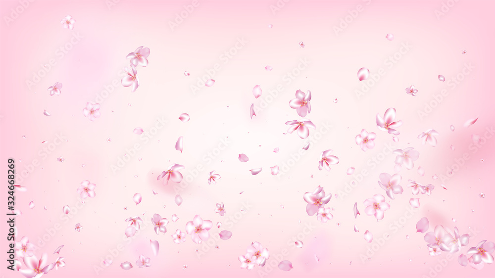 Nice Sakura Blossom Isolated Vector. Summer Falling 3d Petals Wedding Pattern. Japanese Oriental Flowers Illustration. Valentine, Mother's Day Feminine Nice Sakura Blossom Isolated on Rose